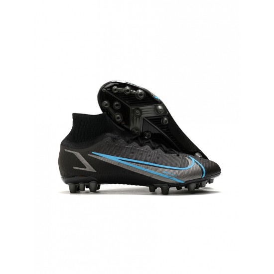 Nike Mercurial Superfly 8 Elite AG Pro Black Iron Grey University Blue Soccer Cleats