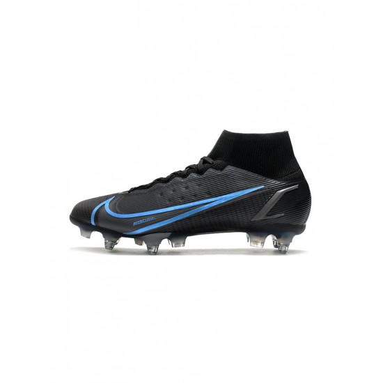 Nike Mercurial Superfly 8 Elite SG Pro Black Iron Grey University Blue Soccer Cleats