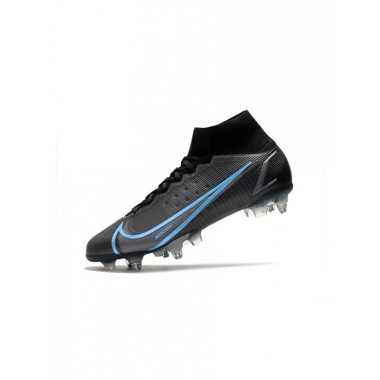 Nike Mercurial Superfly 8 Elite SG Pro Black Iron Grey University Blue Soccer Cleats