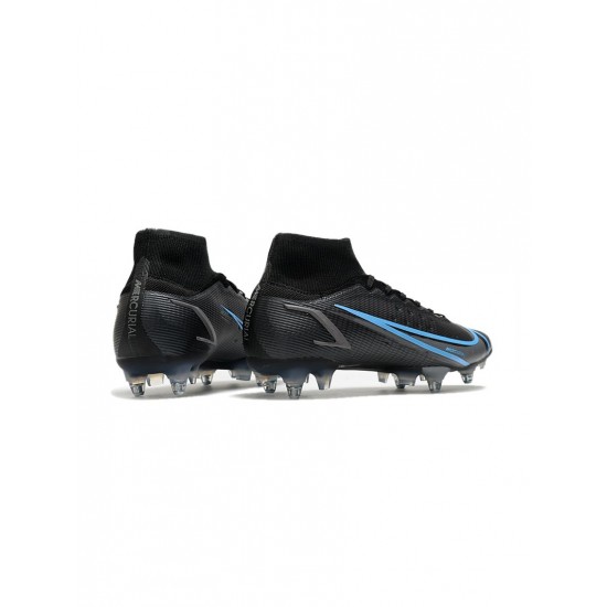 Nike Mercurial Superfly 8 Elite SG Pro Black Iron Grey University Blue Soccer Cleats