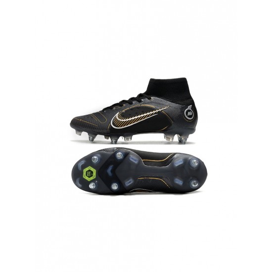 Nike Mercurial Superfly 8 Elite SG Pro Black Metallic Gold Metallic Silver Soccer Cleats