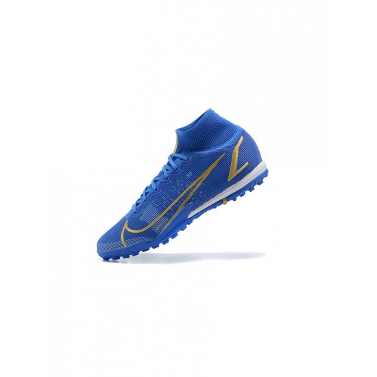 Nike Mercurial Superfly 8 Elite TF Blue Gold Soccer Cleats