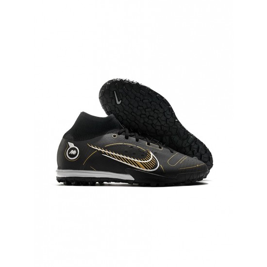 Nike Mercurial Superfly 8 Elite TF Black Metallic Gold Metallic Silver Soccer Cleats