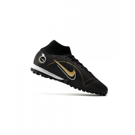 Nike Mercurial Superfly 8 Elite TF Black Metallic Gold Metallic Silver Soccer Cleats