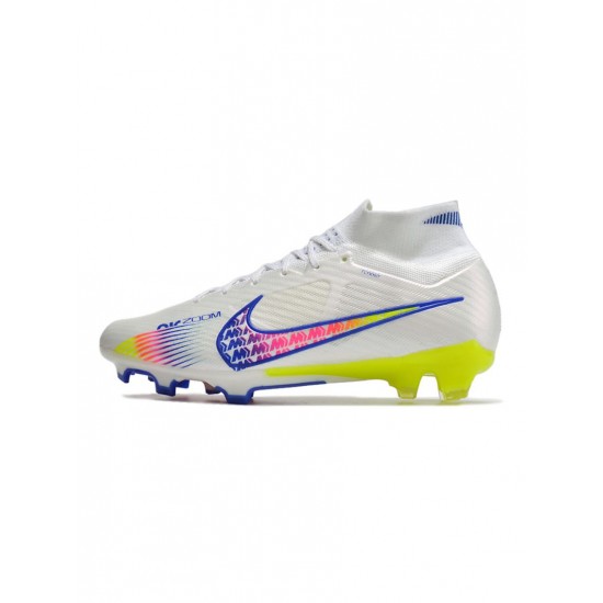 Nike Mercurial Superfly 9 Elite FG White Solar Yellow Power Blue Soccer Cleats