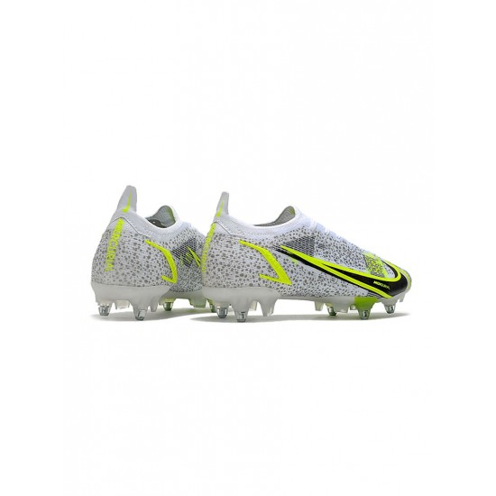 Nike Mercurial Vapor 14 Elite SG Pro White Black Metallic Silver Volt Soccer Cleats