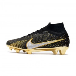 Nike Zoom Mercurial Superfly Ix Elite FG Firm Ground Black Gold White Soccer Cleats