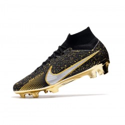 Nike Zoom Mercurial Superfly Ix Elite FG Firm Ground Black Gold White Soccer Cleats