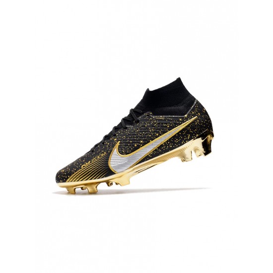 Nike Zoom Mercurial Superfly Ix Elite FG Firm Ground Black Gold White Soccer Cleats