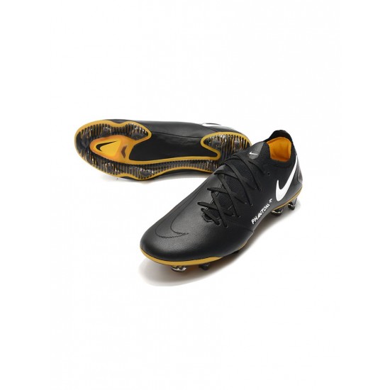 Nike Phantom Gt K Leather Tech Craft FG Black White Pro Gold Metallic Gold Soccer Cleats