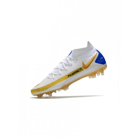 Nike Phantom Gt Elite Df FG White Golden Blue Soccer Cleats