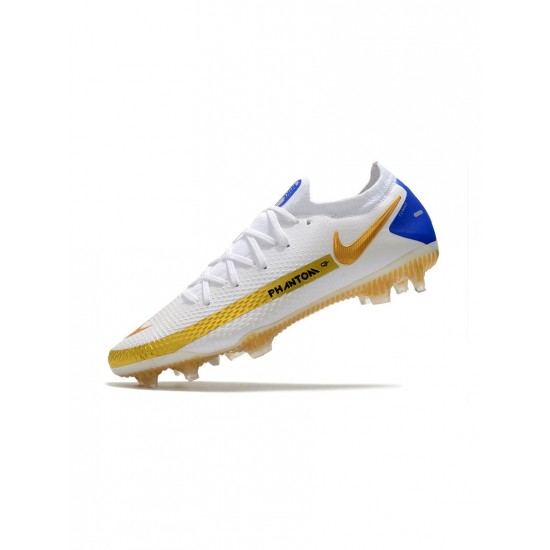 Nike Phantom Gt Elite FG White Golden Blue Soccer Cleats