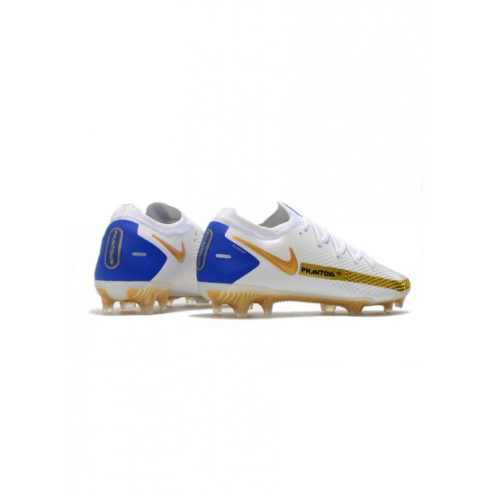 Nike Phantom Gt Elite FG White Golden Blue Soccer Cleats