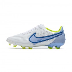 Nike Tiempo Legend 9 Elite FG White Blue Volt Soccer Cleats