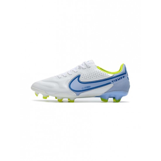 Nike Tiempo Legend 9 Elite FG White Blue Volt Soccer Cleats