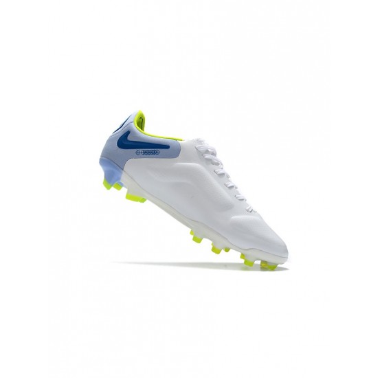 Nike Tiempo Legend 9 Elite FG White Blue Volt Soccer Cleats