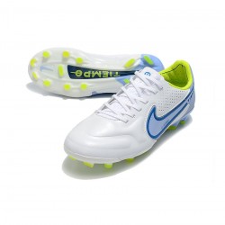 Nike Tiempo Legend 9 Elite FG White Blue Volt Soccer Cleats