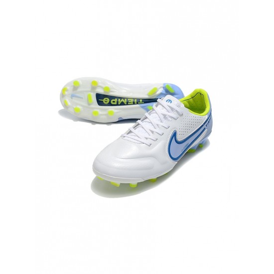 Nike Tiempo Legend 9 Elite FG White Blue Volt Soccer Cleats