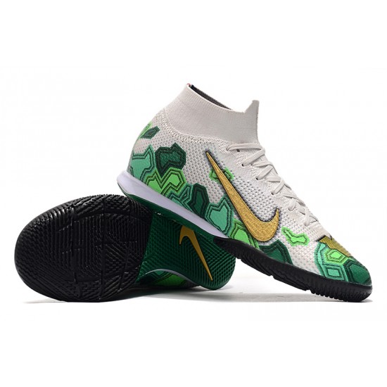 Nike Mercurial Superfly 7 Elite MDS IC White Green Gold 39-45