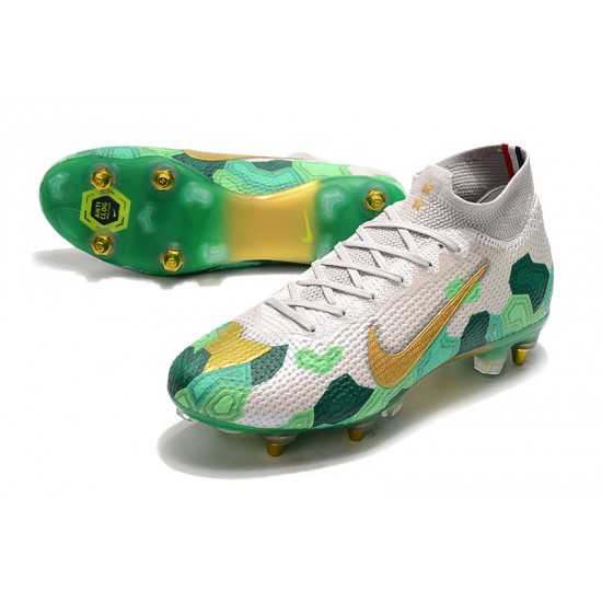 Nike Mercurial Superfly 7 Elite SG-PRO AC White Green Gold 39-45